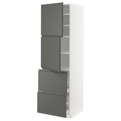 METOD メトード / MAXIMERA マキシメーラ ハイキャビネット 扉2枚+引き出し2段付き, ホワイト/ヴォックストルプ ダークグレー, 60x60x200 cm