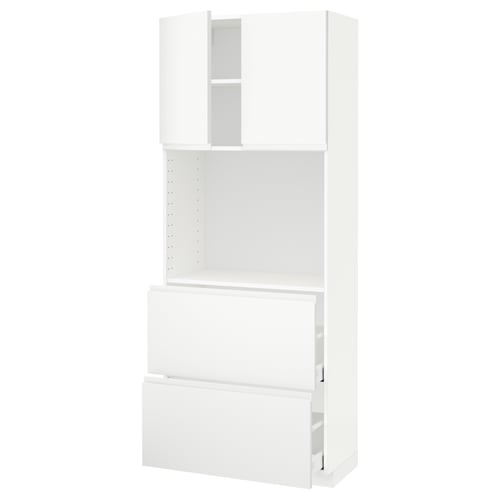 METOD メトード / MAXIMERA マキシメーラ ハイキャビネット 棚板/引き出し2個付き, ホワイト/ヴォックストルプ マットホワイト, 80x41x200 cm