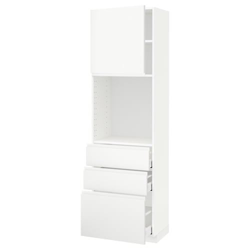 METOD メトード / MAXIMERA マキシメーラ ハイキャビネット 棚板/引き出し3個付き, ホワイト/ヴォックストルプ マットホワイト, 60x41x200 cm