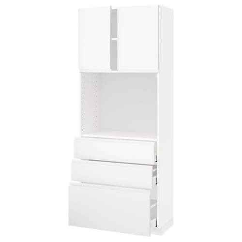 METOD メトード / MAXIMERA マキシメーラ ハイキャビネット 棚板/引き出し3個付き, ホワイト/ヴォックストルプ マットホワイト, 80x41x200 cm