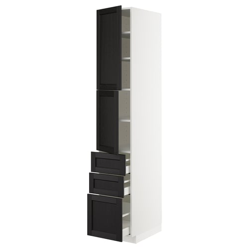 METOD メトード / MAXIMERA マキシメーラ ハイキャビネット 扉2枚+引き出し3個付き, ホワイト/レルヒッタン ブラックステイン, 40x60x220 cm