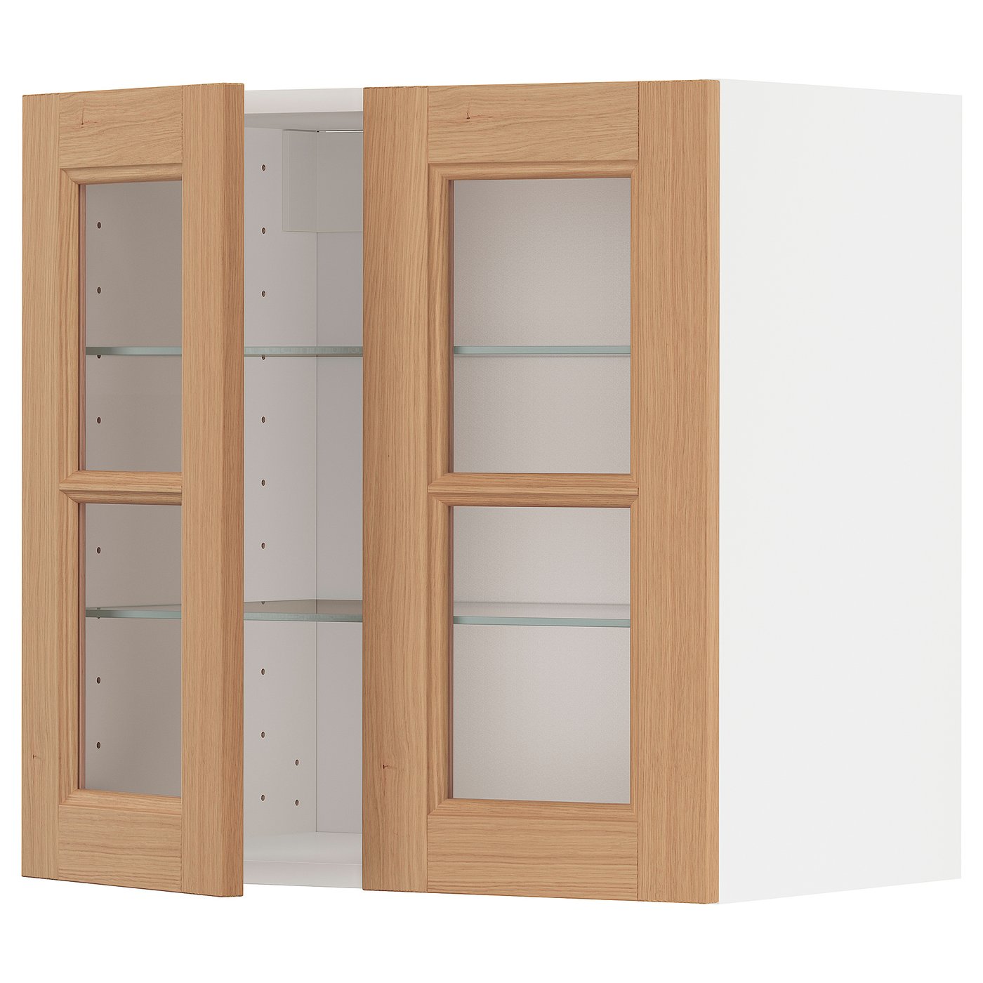 METOD メトード ウォールキャビネット 棚板/ガラス扉2枚付き, ホワイト