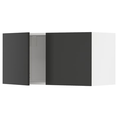 METOD メトード ウォールキャビネット 扉2枚付き, ホワイト/ニッケボー マットチャコール, 80x37x40 cm