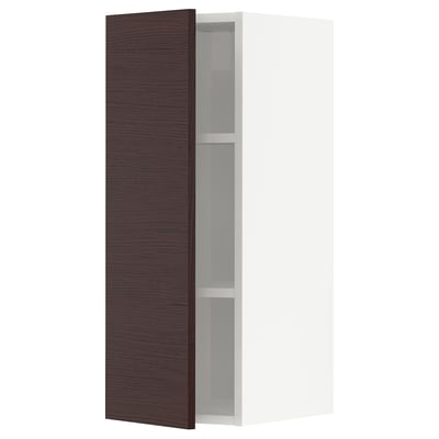 METOD メトード ウォールキャビネット 棚板付き, ホワイト アスケルスンド/ダークブラウン アッシュ調, 30x37x80 cm