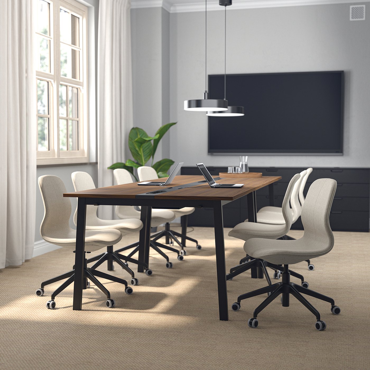 ウォールナット IKEAテーブル MITTZON ミッツォーン 会議用テーブル, ウォールナット材突き板