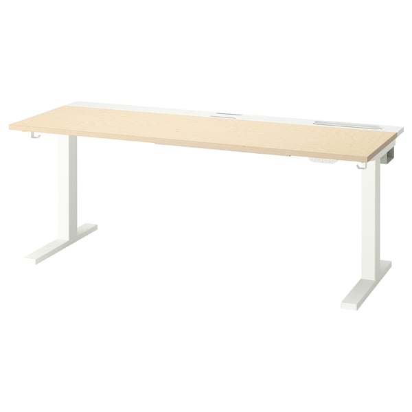 MITTZON ミッツォーン デスク 昇降式, 100V バーチ材突き板/ホワイト, 160x60 cm