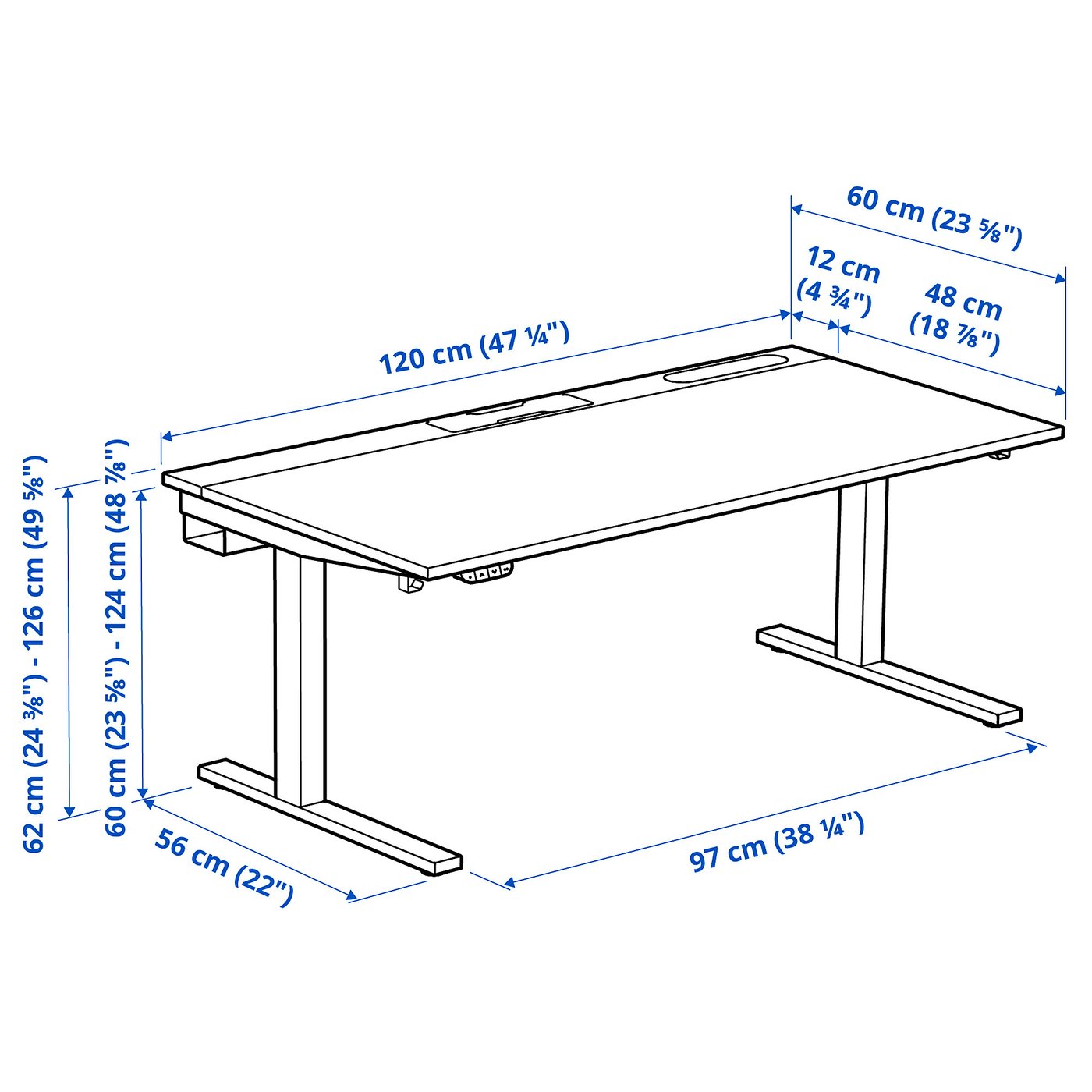 【簡単組立】IKEA イョルスタ天板 × ブラック脚 デスク 配線トレー付き MITTZON ミッツォーン デスク 昇降式, 100V バーチ材突き板