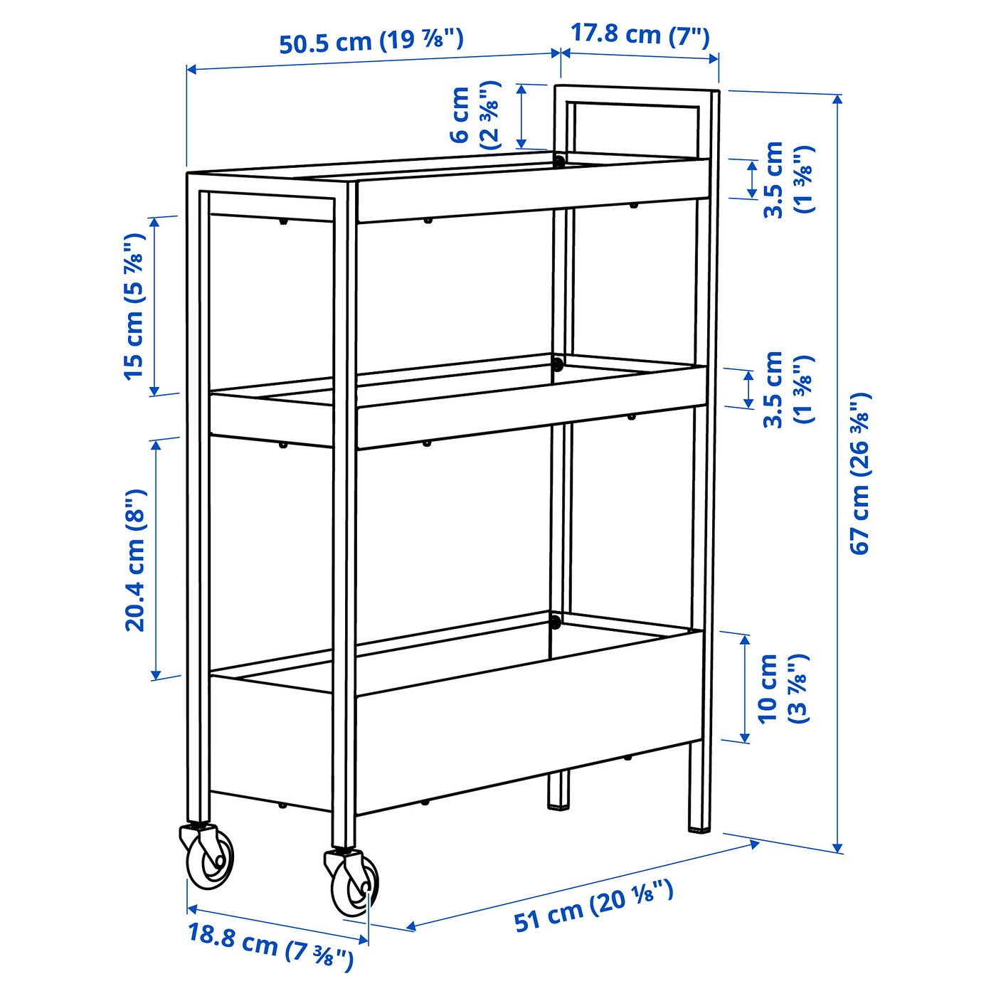 NISSAFORS ニッサフォース ワゴン, ホワイト, 50.5x19x67 cm - IKEA