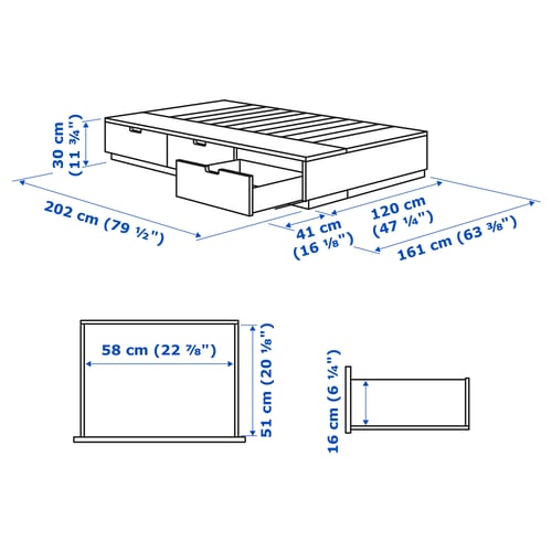 NORDLI ノールドリ ベッドフレーム 収納付き, ホワイト, 120x200 cm