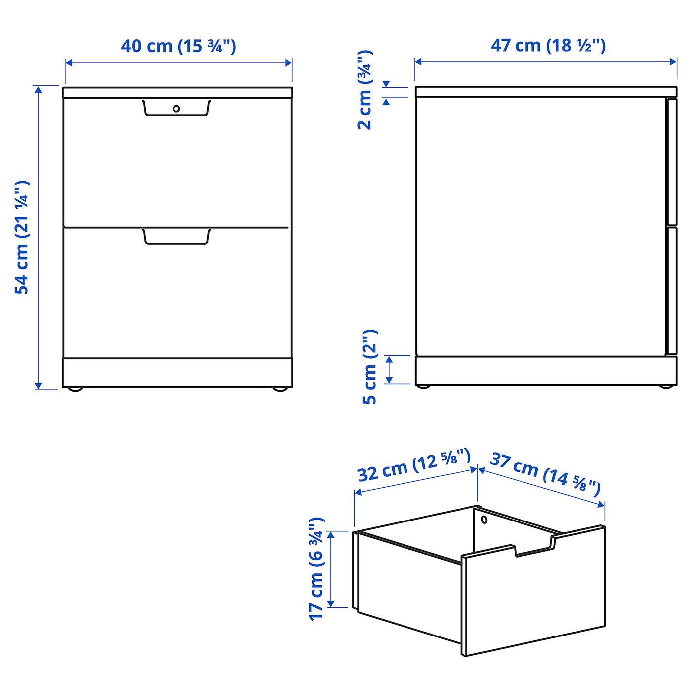 NORDLI ノールドリ チェスト（引き出し×2）, チャコール, 40x54 cm - IKEA