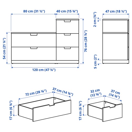 NORDLI ノールドリ チェスト(引き出し×5), チャコール, 120x76 cm