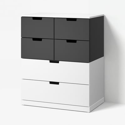 NORDLI ノールドリ チェスト（引き出し×6）, ホワイト/チャコール, 80x99 cm
