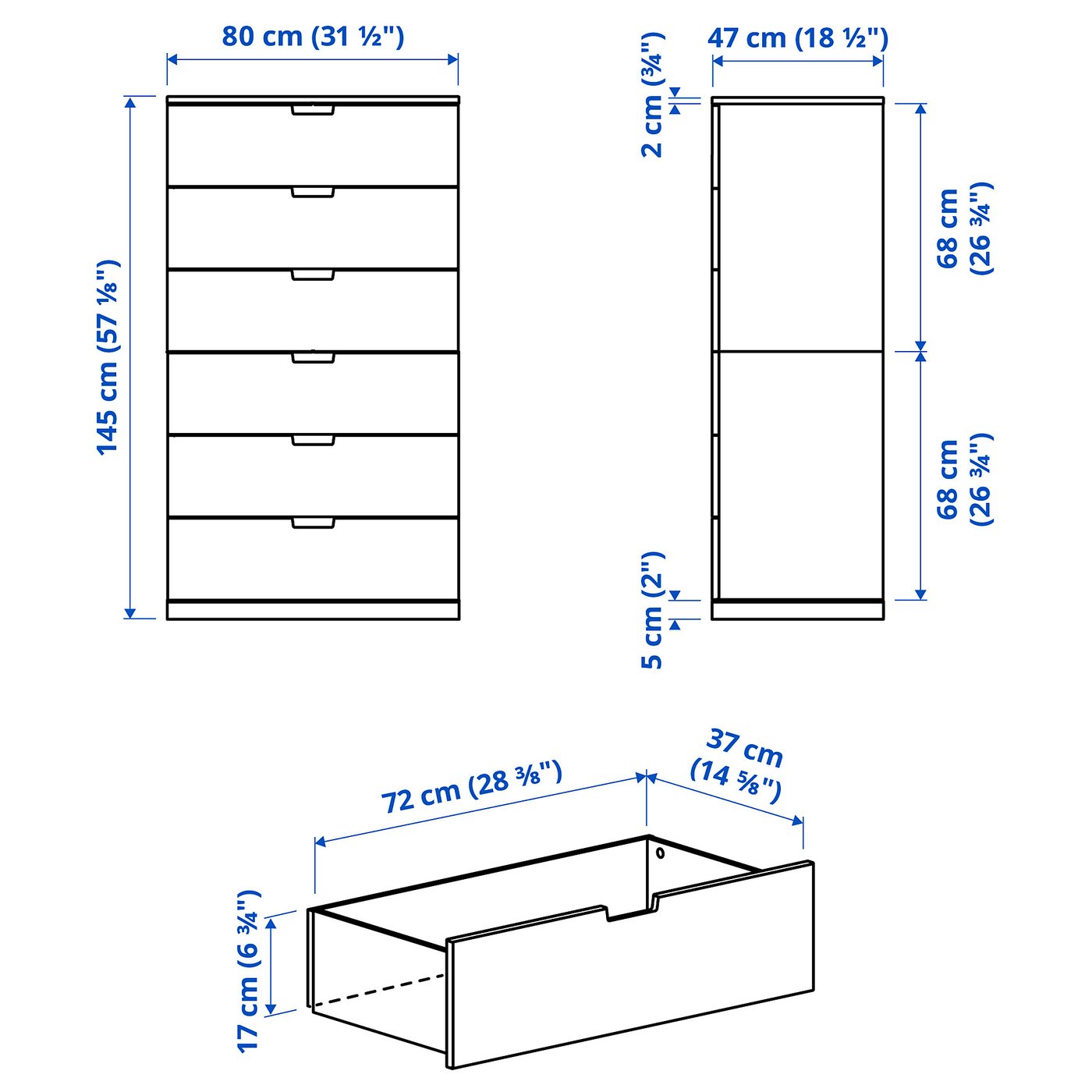 NORDLI ノールドリ チェスト（引き出し×6）, ホワイト, 80x145 cm - IKEA