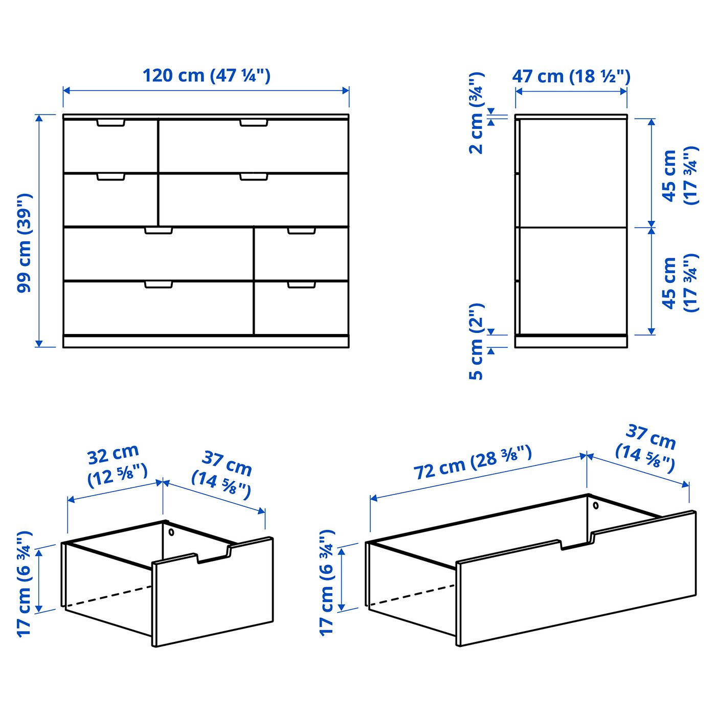 NORDLI ノールドリ チェスト（引き出し×8）, ホワイト, 120x99 cm - IKEA