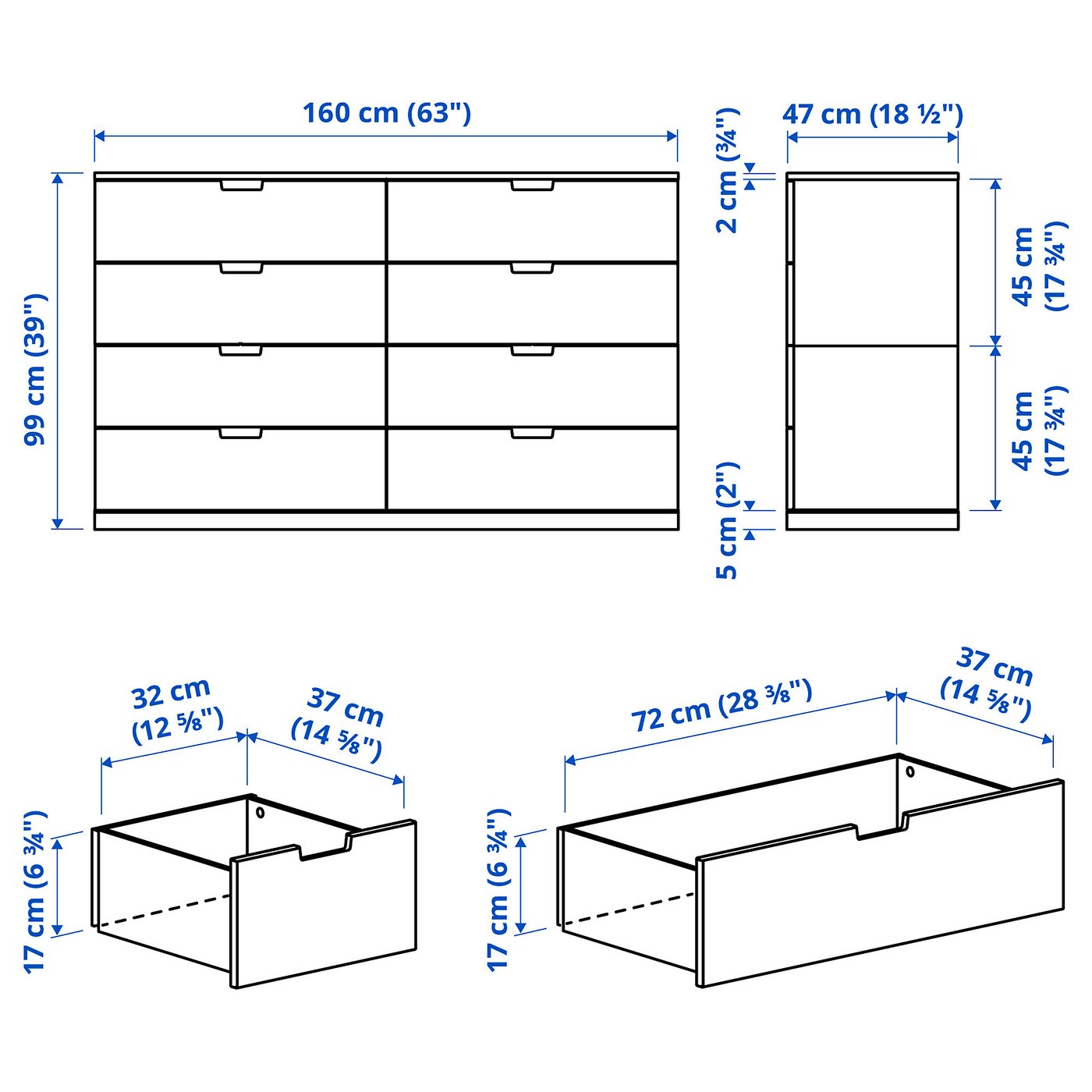 NORDLI ノールドリ チェスト（引き出し×8）, ホワイト, 160x99