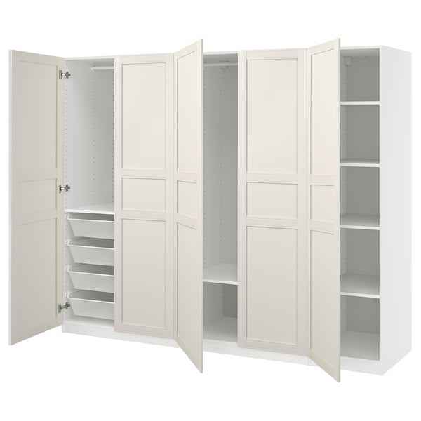 PAX パックス / FLISBERGET フリースベルゲット ワードローブコンビネーション, ホワイト/オフホワイト, 250x60x201 cm