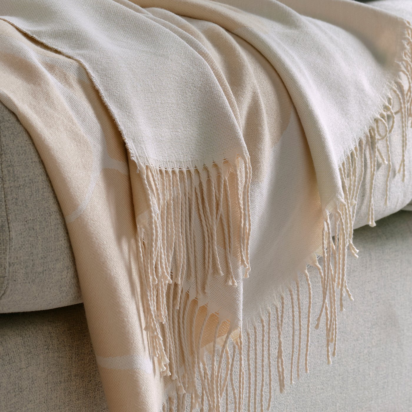 Rady ☆クリーム色ブランケット 142×188 cm PERSIKOTRÄD ペルシコトレード ブランケット, オフホワイト/グレー