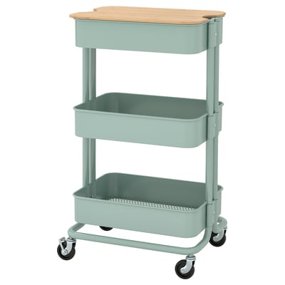 RÅSKOG ロースコグ / NORRÅVA ノルオーヴァ ワゴン ふた付き, ライトターコイズ, 35x45x77 cm