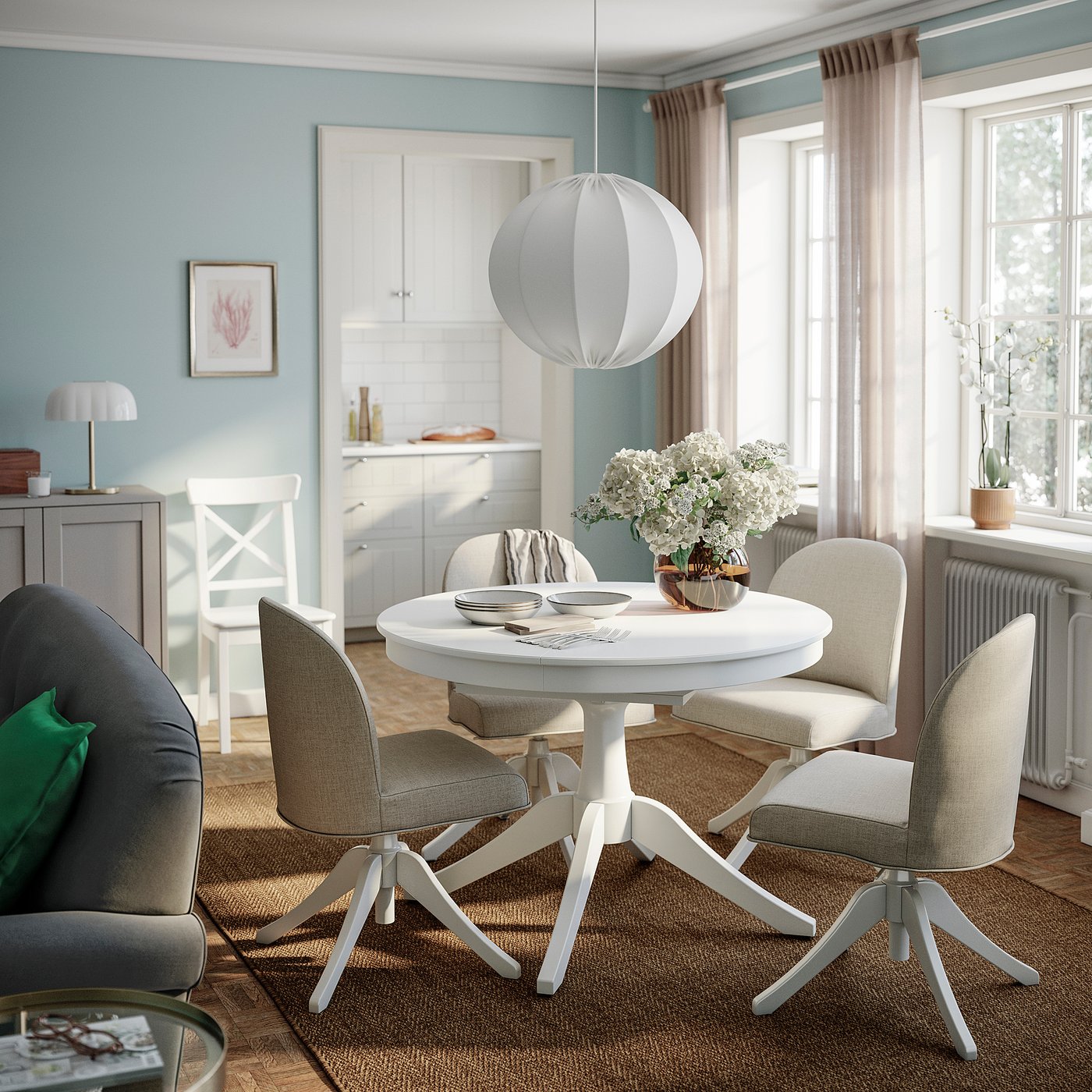 送料込み！IKEA ダイニングテーブル 伸長式 120/180x75 cm 白 VIHALS ヴィーハルス 伸長式テーブル, ホワイト, 120/180x74 cm