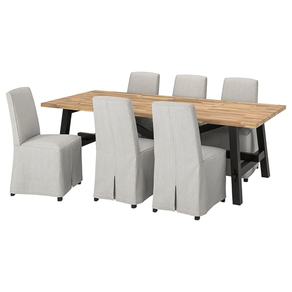 Skogsta スコグスタ Bergmund ベリムンド テーブル チェア6脚 アカシア材 コルボダ ベージュ ダークグレー 235x100 Cm Ikea