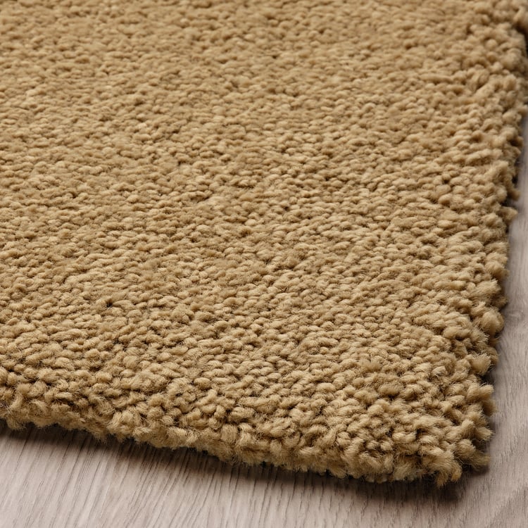 SKRIFTSPRÅK スクリフトスプローク ラグ パイル短, イエローブラウン/ダークブルー, 200x300 cm IKEA