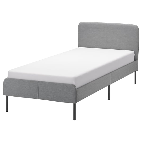 Slattum スラットゥム 布張りベッドフレーム クニーサ ライトグレー 90x200 Cm Ikea