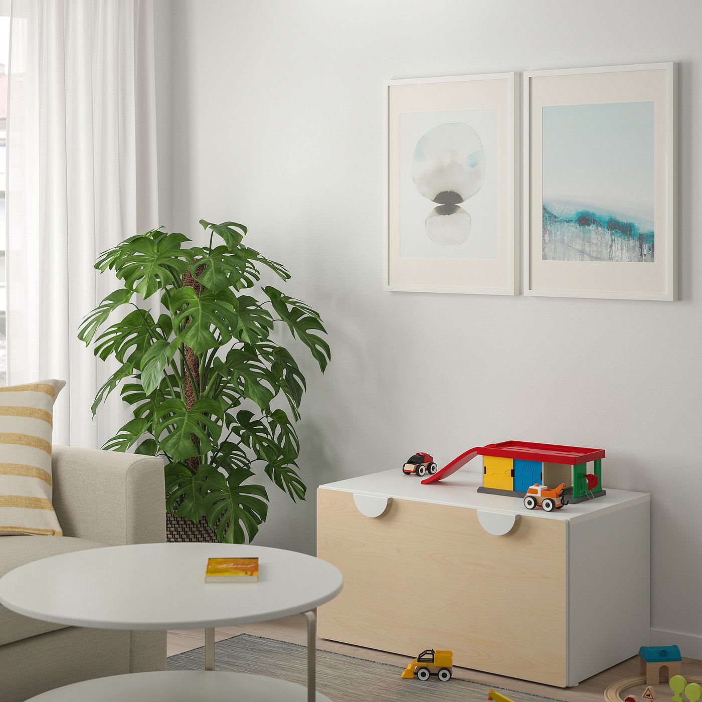 Smastad スモースタード ベンチ おもちゃ収納付き ホワイト バーチ 90x52x48 Cm Ikea