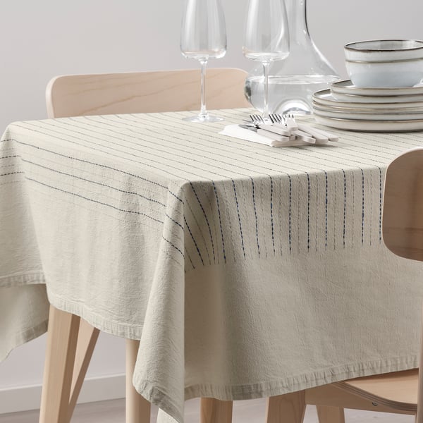 Sommardrom ソマルドローム テーブルクロス ベージュ ブルー 145x240 Cm Ikea