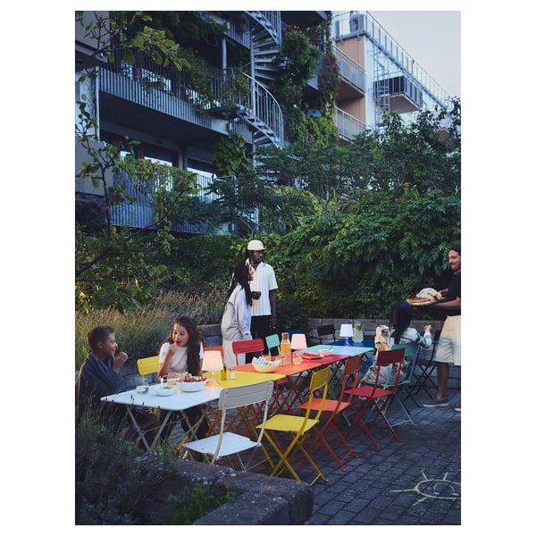 SUNDSÖ スンドソー テーブル＆折りたたみチェア2脚, 屋外用 チャコール/チャコール, 65x65 cm