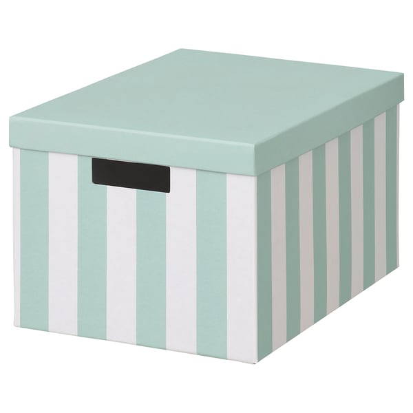 Tjena ティエナ 収納ボックス ふた付き ライトブルー ストライプ 25x35x Cm Ikea