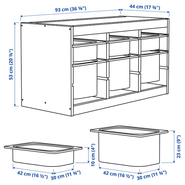 TROFAST トロファスト 収納コンビネーション, ライトホワイトステインパイン グレーブルー/ライトグリーングレー, 93x44x53 cm
