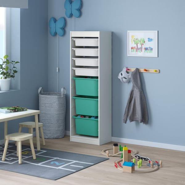 Trofast トロファスト 収納コンビネーション ホワイト ホワイト ターコイズ 46x146 Cm Ikea
