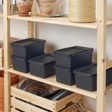 UPPSNOFSAD ウップスノフサド 収納ボックス ふた付き, ブラック, 25x17x12 cm/3.5 l