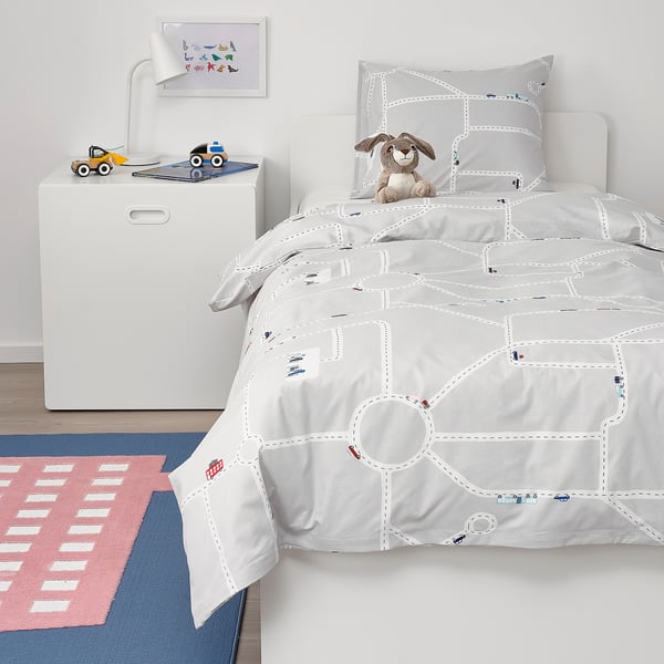 Upptag ウップトーグ 掛け布団カバー 枕カバー 車 道路 模様 グレー 150x0 50x60 Cm Ikea