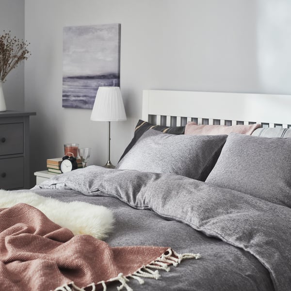 Vastkustros ヴェストクストロス 掛け布団カバー 枕カバー ダークグレー ホワイト 150x0 50x60 Cm Ikea