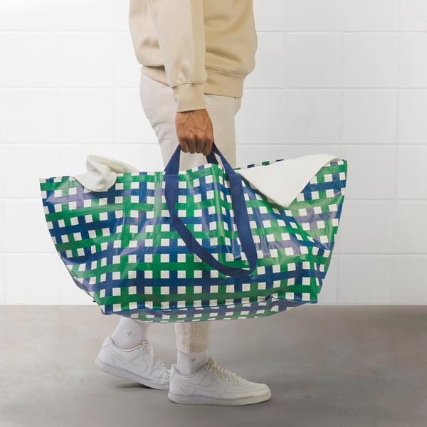 VINTERFINT ヴィンテルフィント キャリーバッグ L, グリーン ブルー/チェック, 57x37x39 cm/71 l