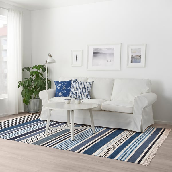 Vonsild ヴォンスィルド ラグ 平織り ハンドメイド 青系アソートカラー Ikea