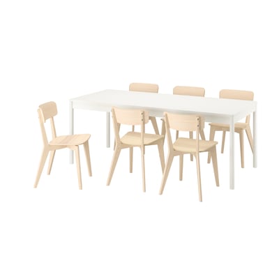 TONSTAD / LISABO Table and 6 chairs, off-white/ash, 200x85 cm