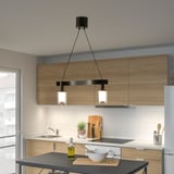 ACKJA / MOLNART Pendant lamp with light bulb, wave shaped black/cylinder stripe
