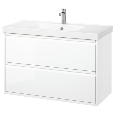 ÄNGSJÖN / ORRSJÖN Wash-stnd w drawers/wash-basin/tap, high-gloss white, 102x49x69 cm