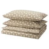 ÄNGSNEJLIKA Duvet cover and 2 pillowcases, grey-beige/off-white, 200x230/50x80 cm