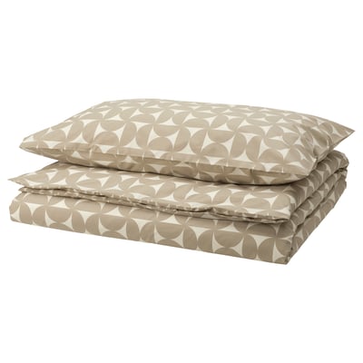 ÄNGSNEJLIKA bedding set, grey-beige/off-white, rectangular, geometric pattern. Made from cotton and viscose for softness and breathability.
