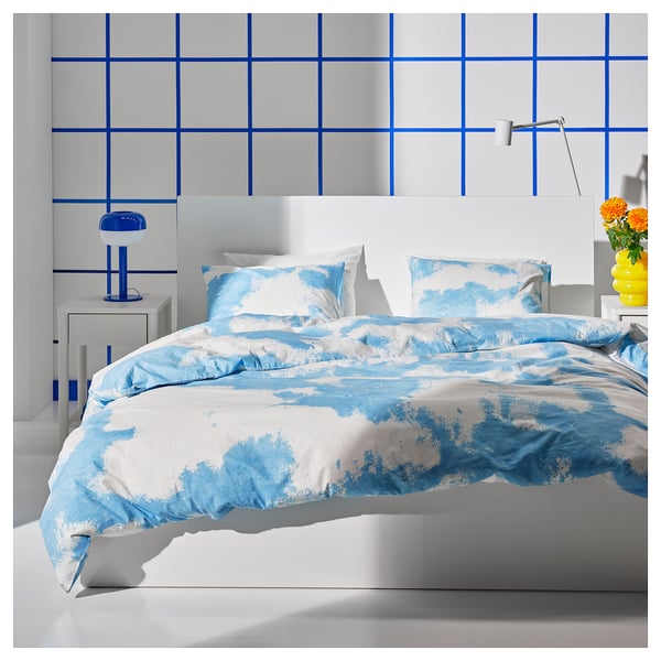 ÄNGSVITVINGE Duvet cover and 2 pillowcases, blue/white, 200x230/50x80 cm