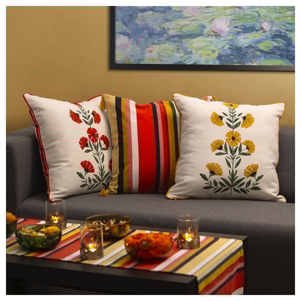 AROMATISK Cushion cover, floral pattern/yellow, 50x50 cm