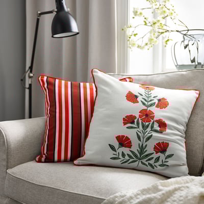 AROMATISK Cushion cover, stripe/floral pattern, 50x50 cm