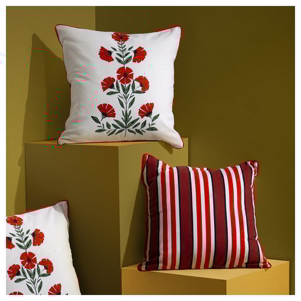 AROMATISK Cushion cover, stripe/floral pattern, 50x50 cm
