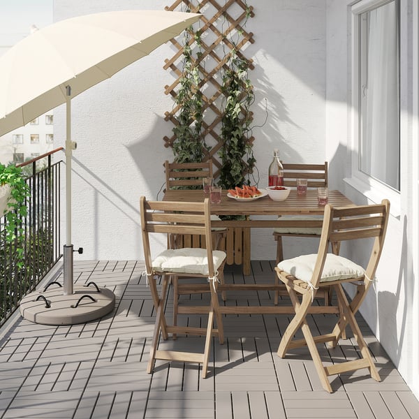 ASKHOLMEN Table+4 folding chairs, outdoor - grey-brown ...