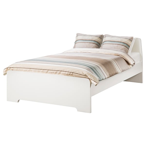 ASKVOLL Bed with headboard, white/Lönset, 120x200 cm