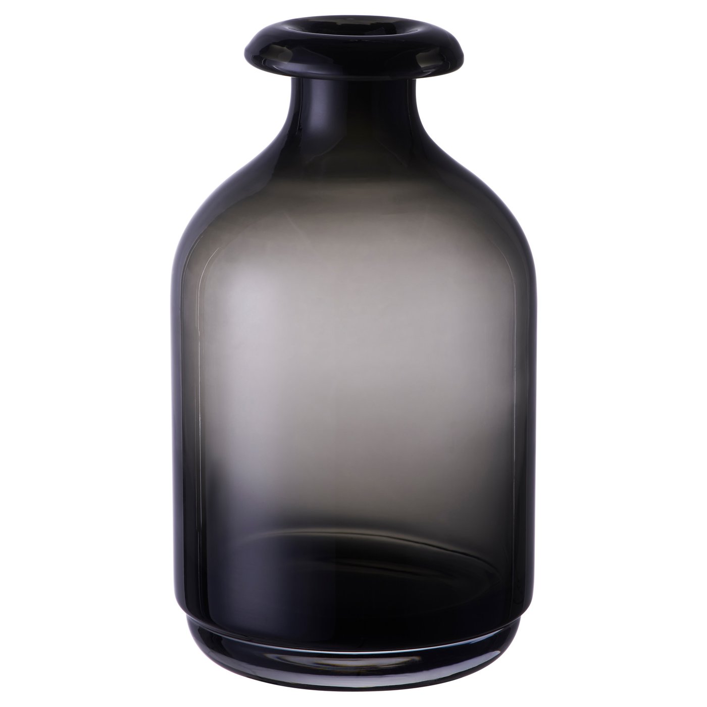 ÅTGÅNG: dark grey, glass vase. Wide mouth, rounded shape.