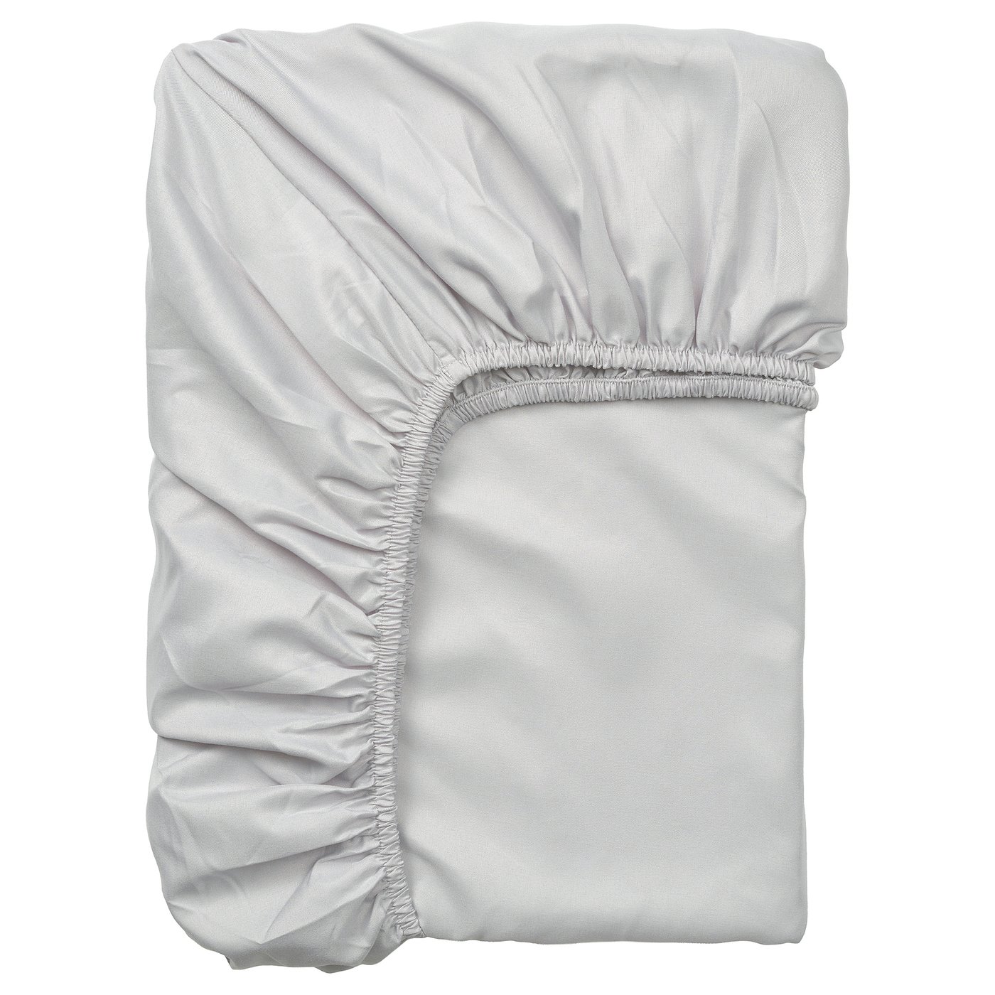 BÄRGLIM grey fitted sheet, soft recycled polyester, rectangular, gathered elastic edges.